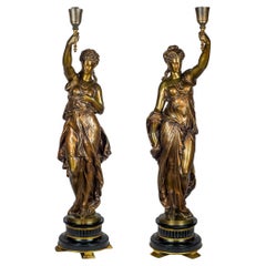 Important Pair of French Patinated Bronze Torchères by Mathurin Moreau