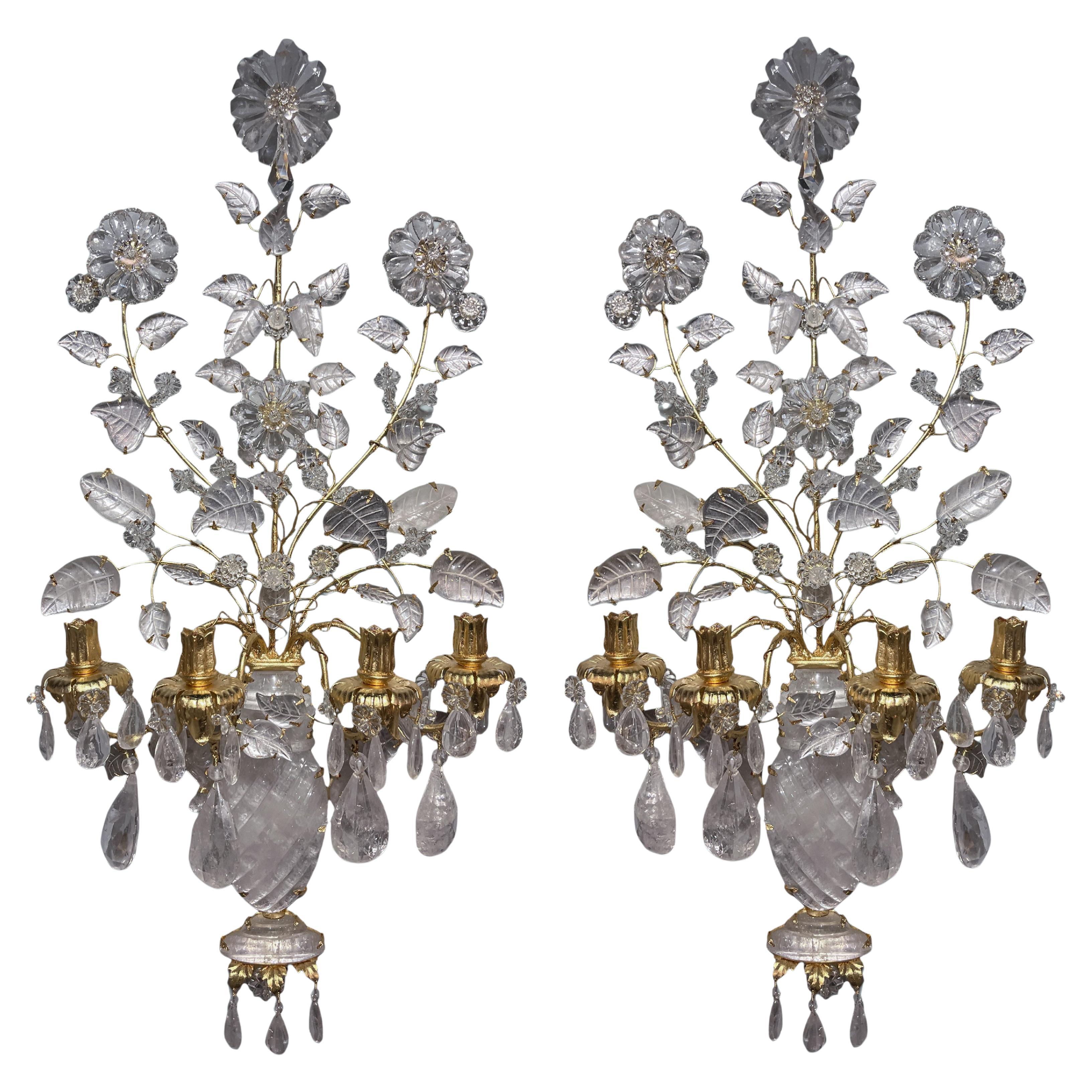 Pair of Rock Crystal Four-Light Jardiniere Sconces