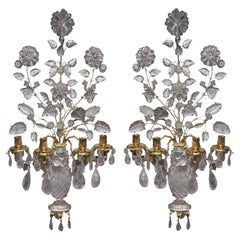 Pair of Rock Crystal Four-Light Jardiniere Sconces