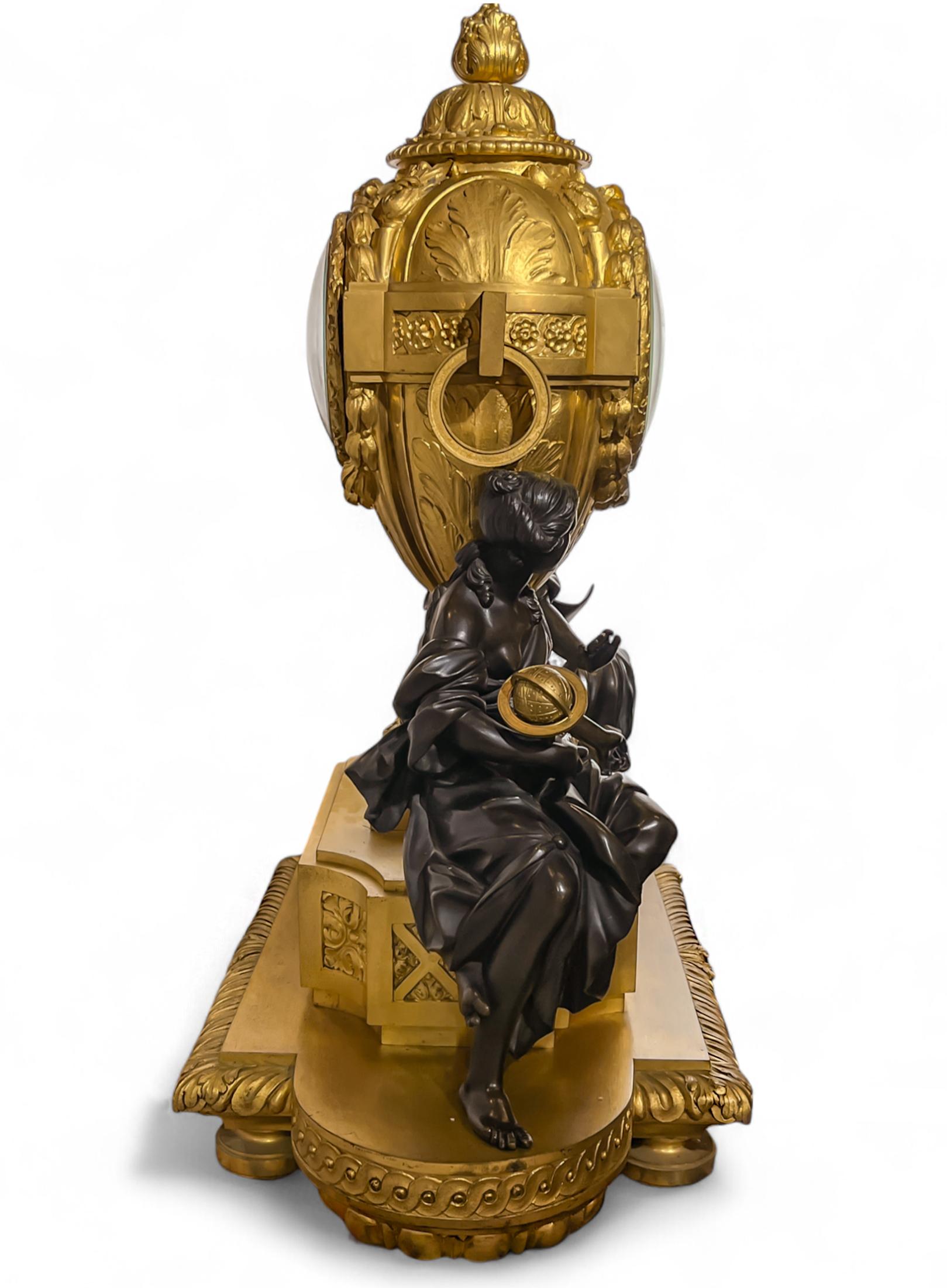 19th Century De La Fontaine Large Gilt & Patinated Bronze Clock of Astronomy and Geography For Sale