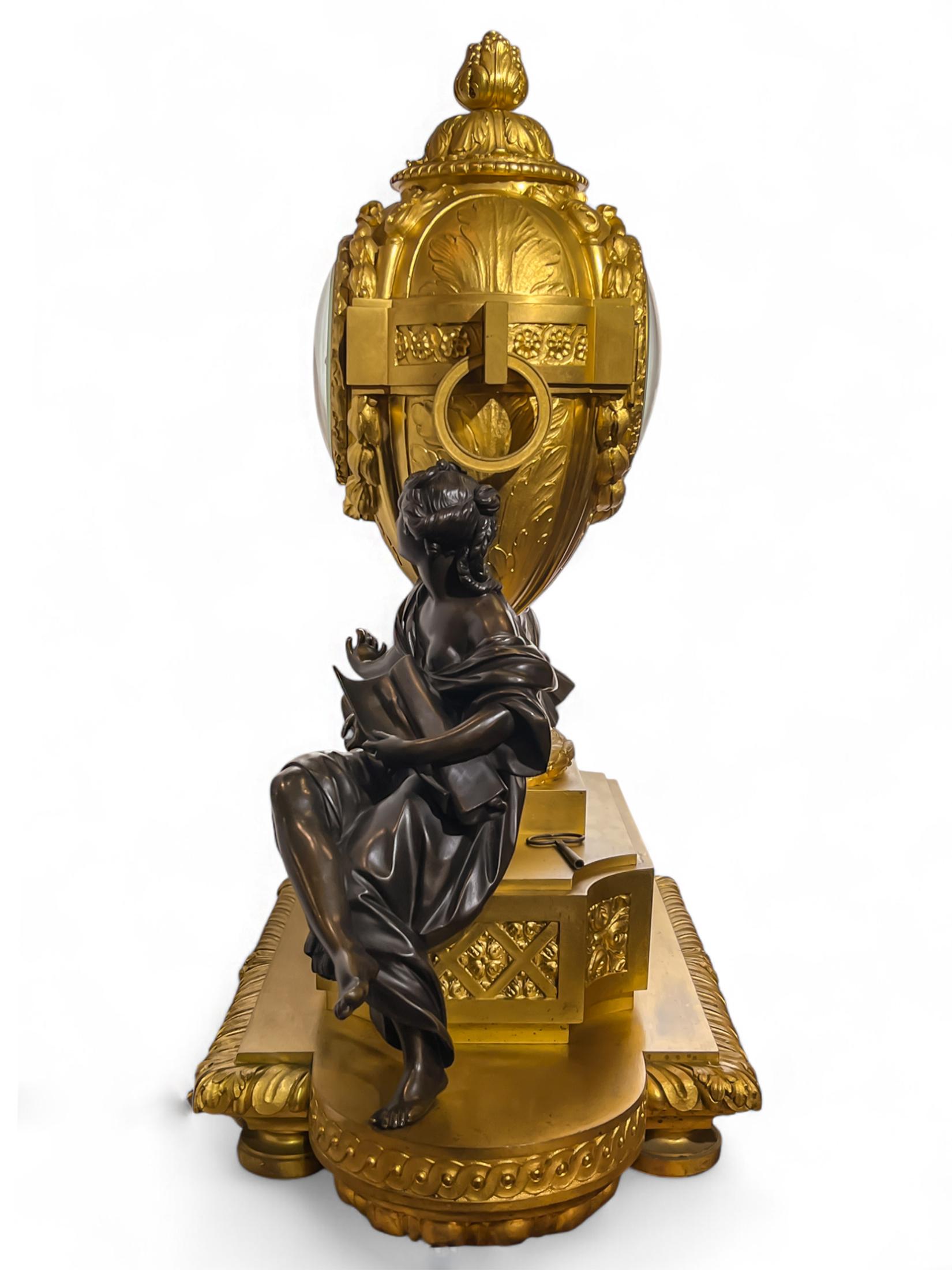 De La Fontaine Large Gilt & Patinated Bronze Clock of Astronomy and Geography For Sale 3