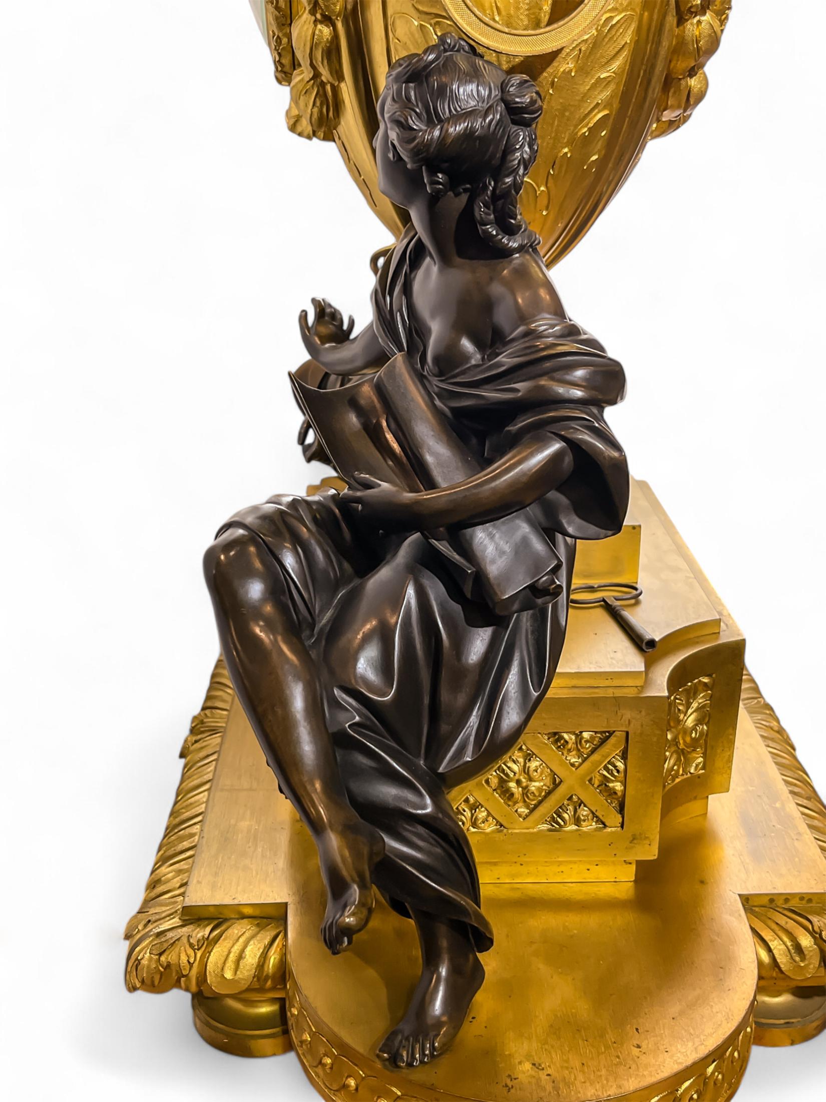 De La Fontaine Large Gilt & Patinated Bronze Clock of Astronomy and Geography For Sale 4