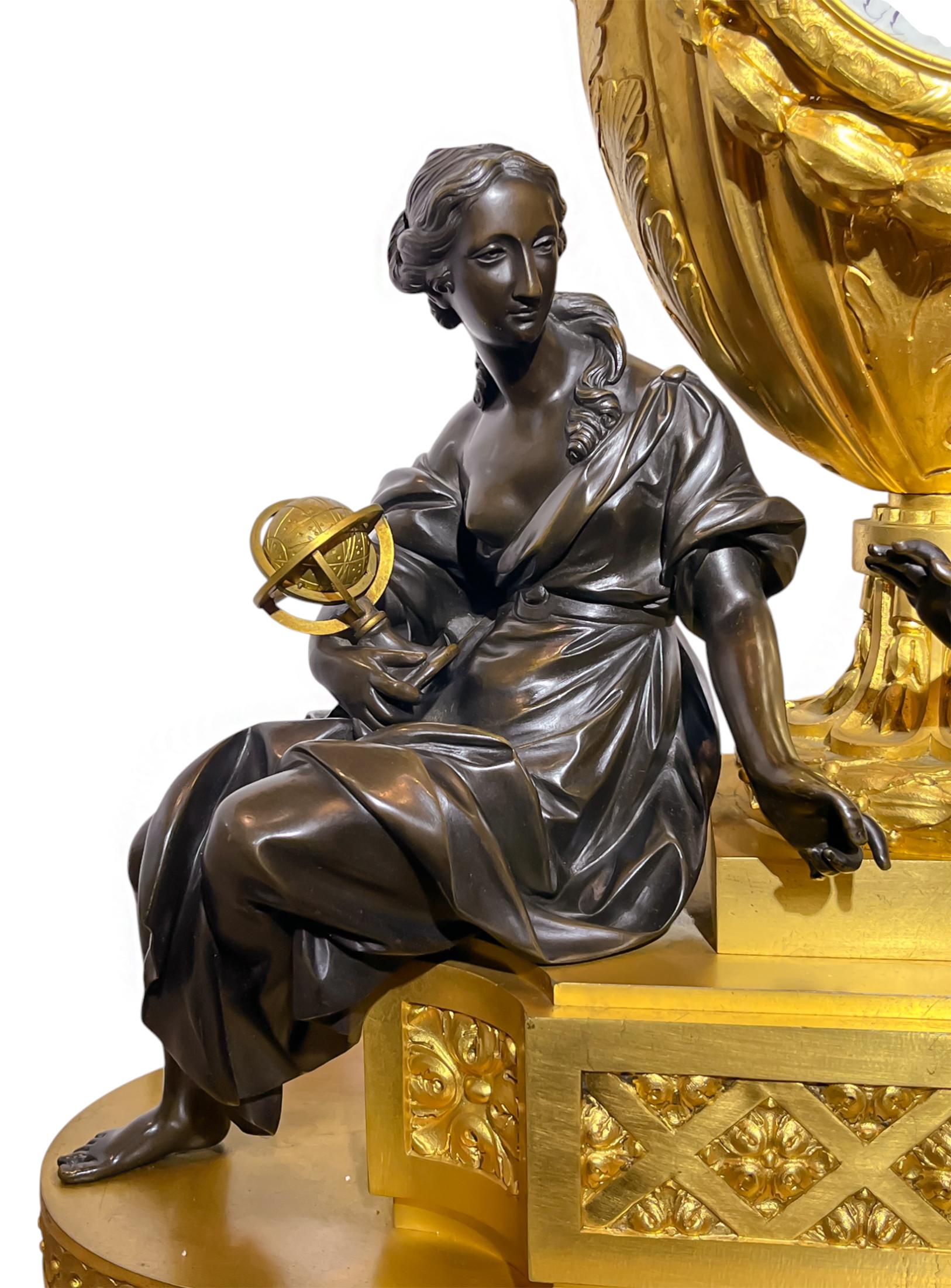 De La Fontaine Large Gilt & Patinated Bronze Clock of Astronomy and Geography For Sale 6