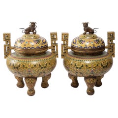 Monumental Cloisonné Enamel Censers