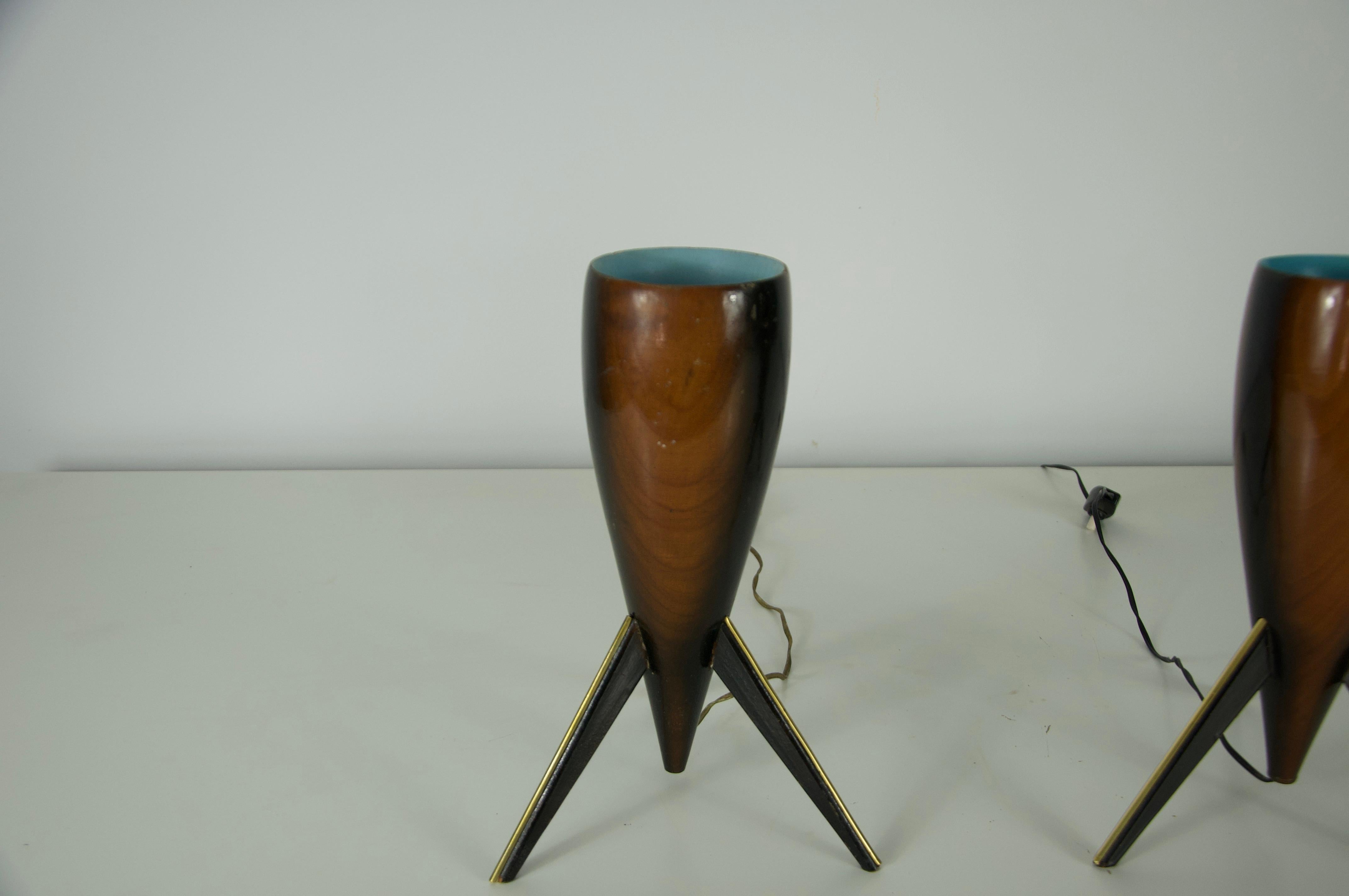 italien Paire de lampes de table en bois, années 1970, Italie en vente