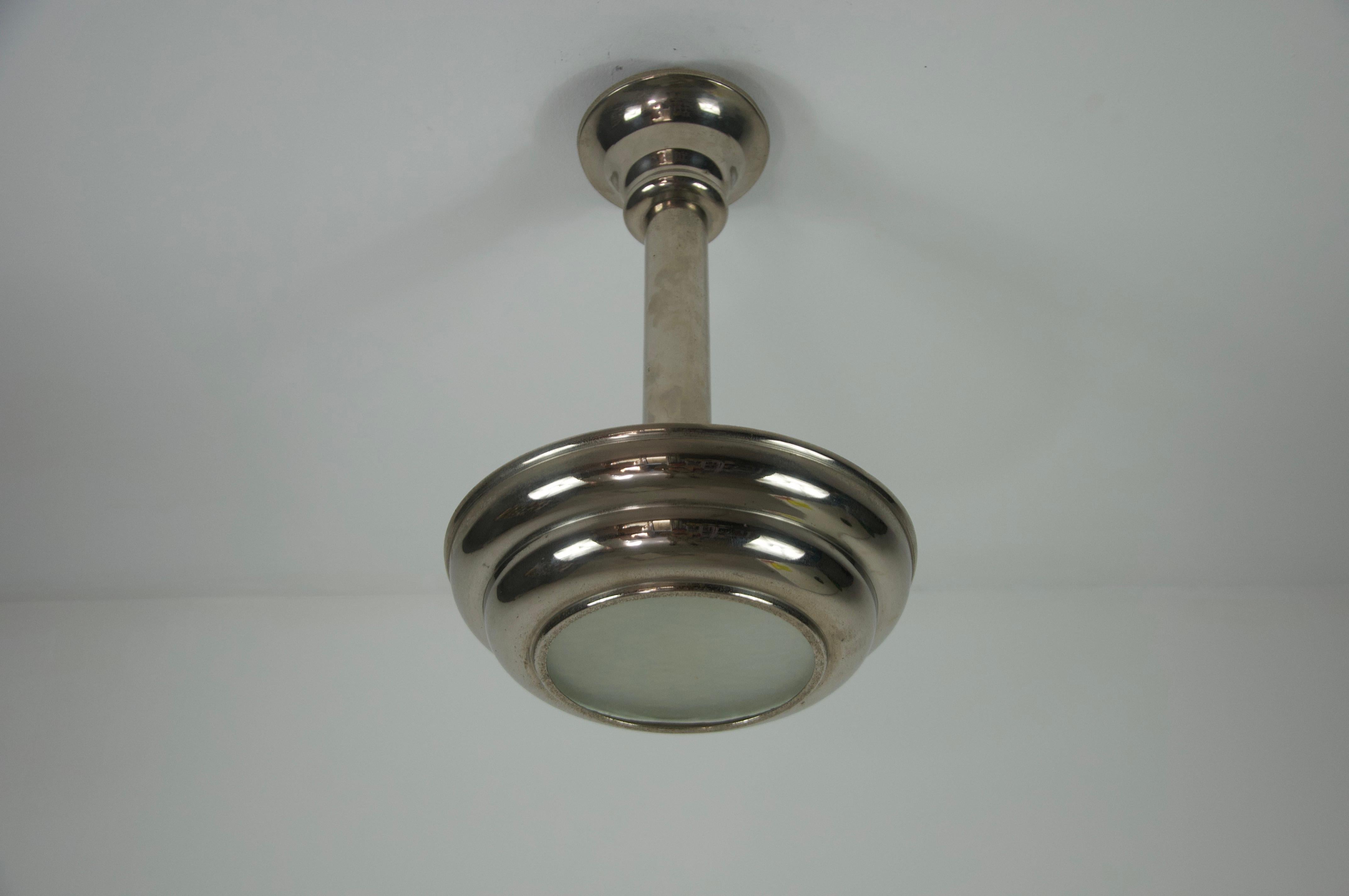 Vetro Lampada da soffitto in vetro e cromo Art Deco, anni '30, Francia in vendita