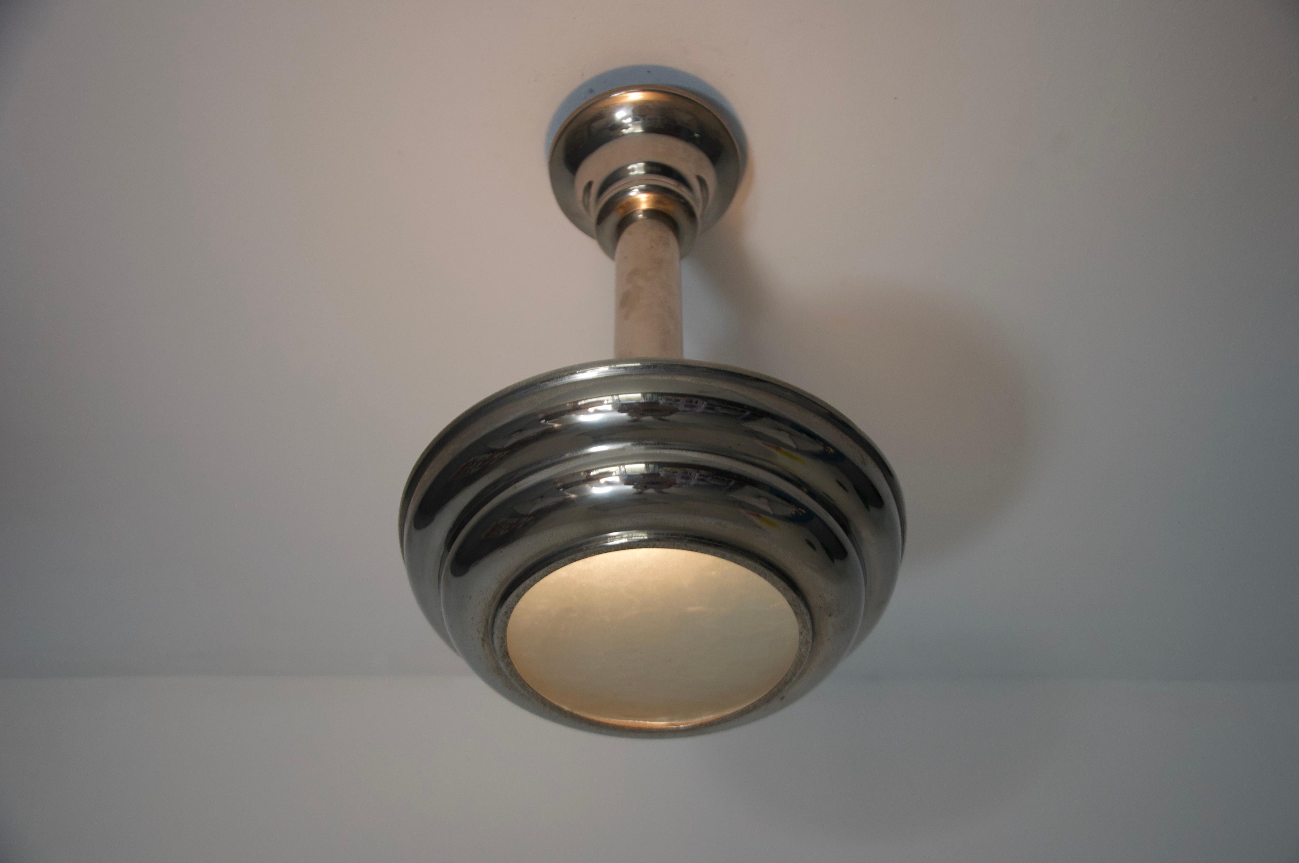 Francese Lampada da soffitto in vetro e cromo Art Deco, anni '30, Francia in vendita