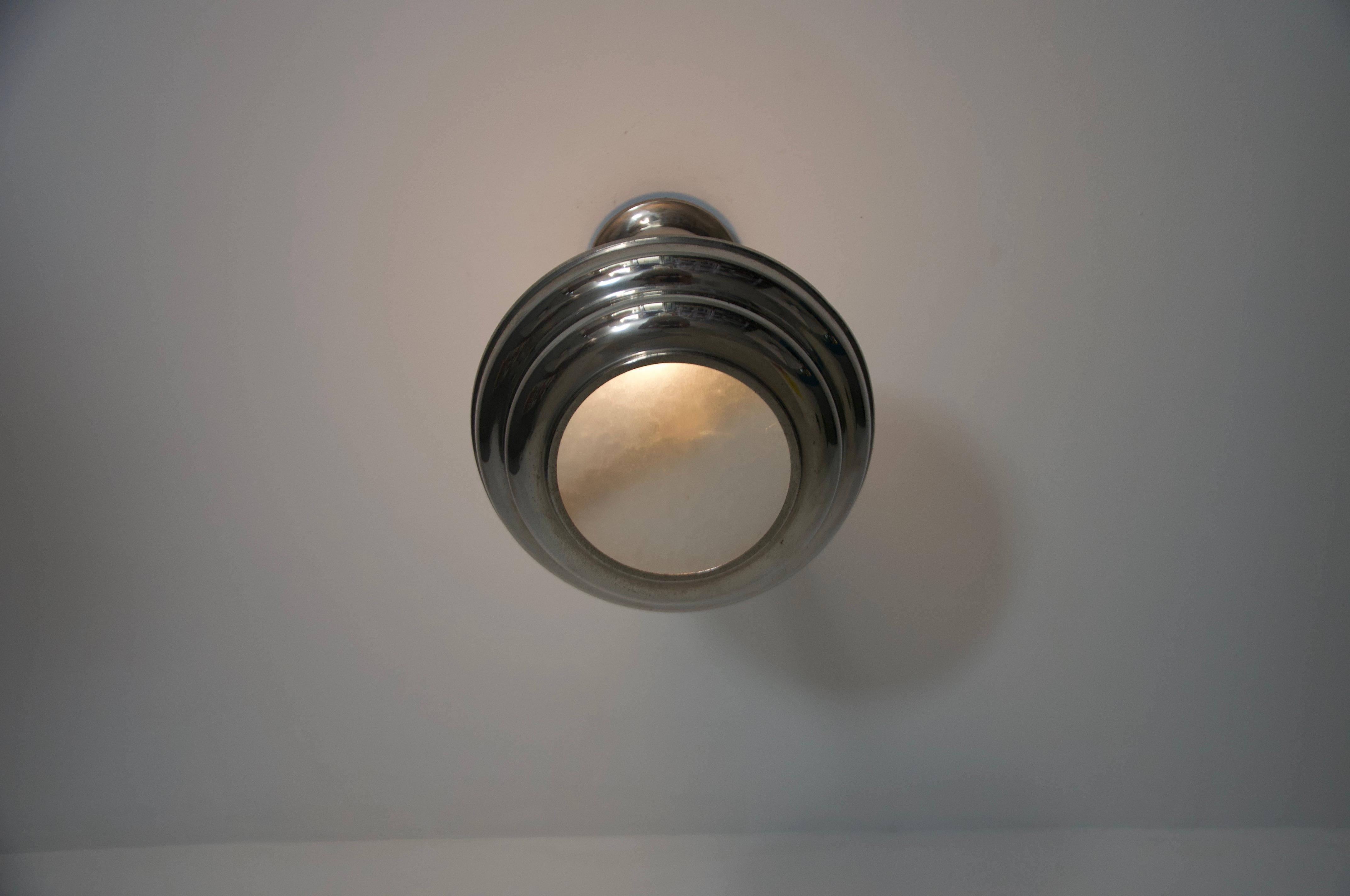 Metà XX secolo Lampada da soffitto in vetro e cromo Art Deco, anni '30, Francia in vendita