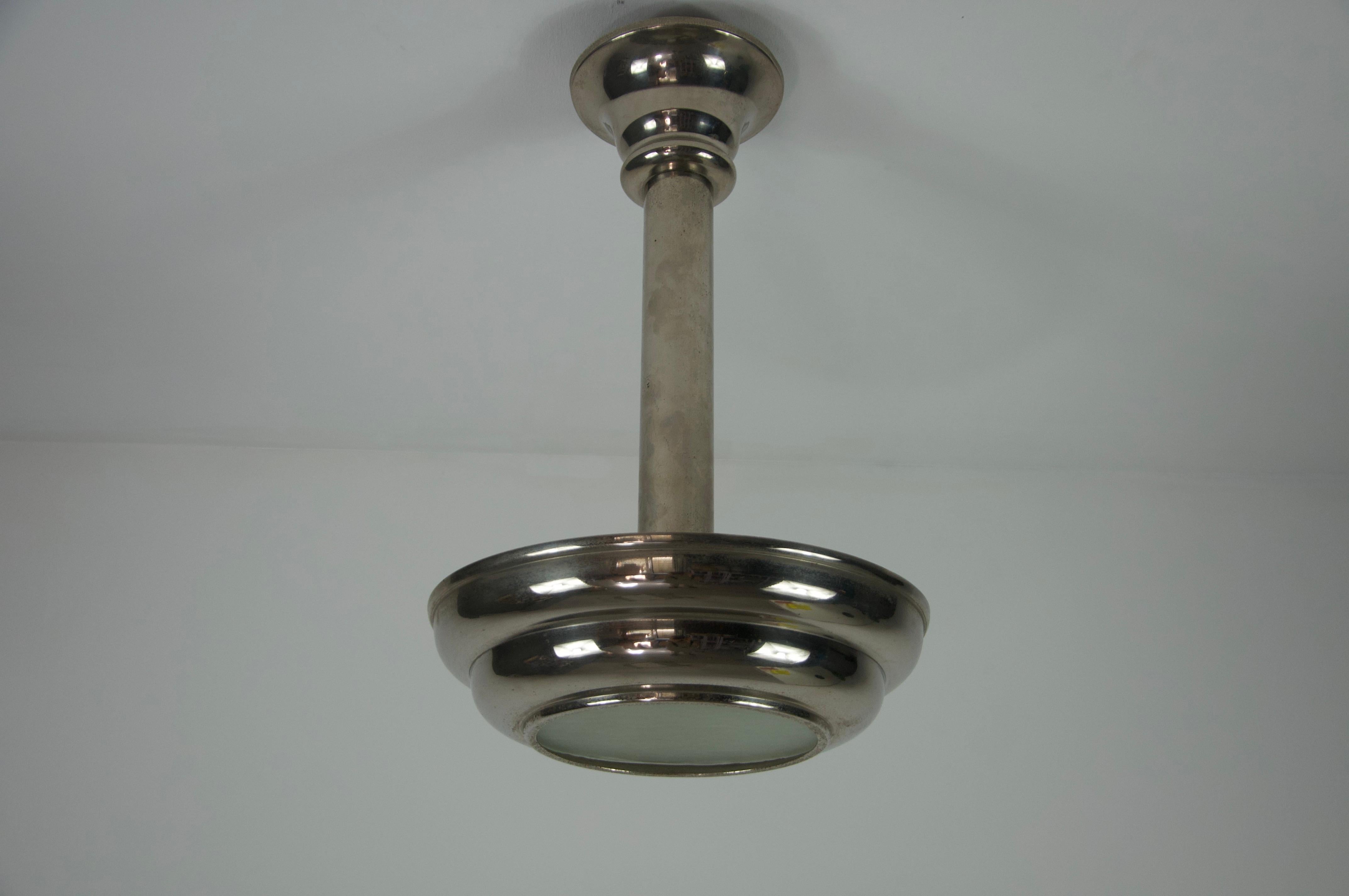 Lampada da soffitto in vetro e cromo Art Deco, anni '30, Francia in vendita 3