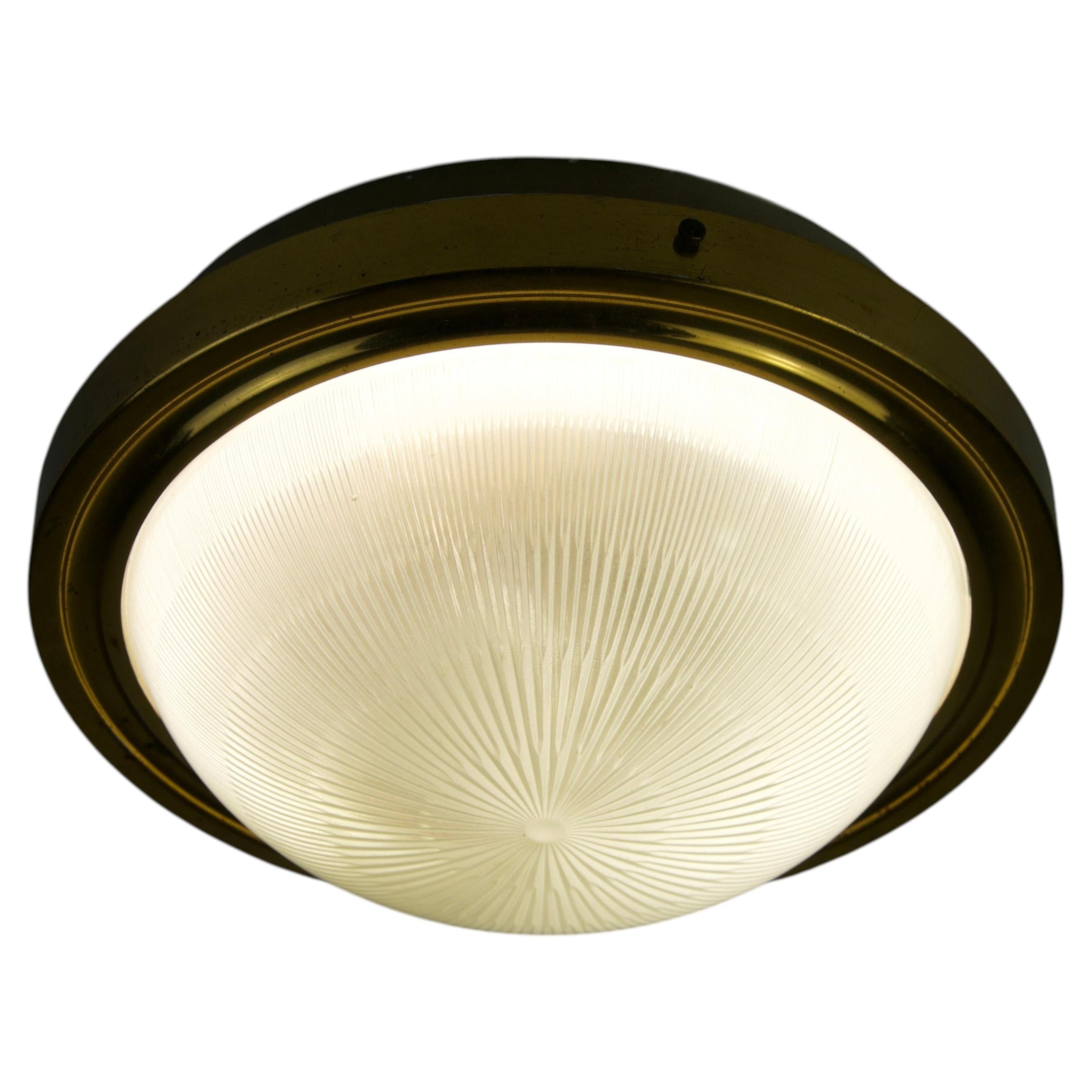 1 of 2 Brass and Glass Flush Mounts, 1960s, Italy For Sale