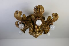 Florentine Gilt Metal Flower Flush Mount by CN Firenze, 1960s, Italy