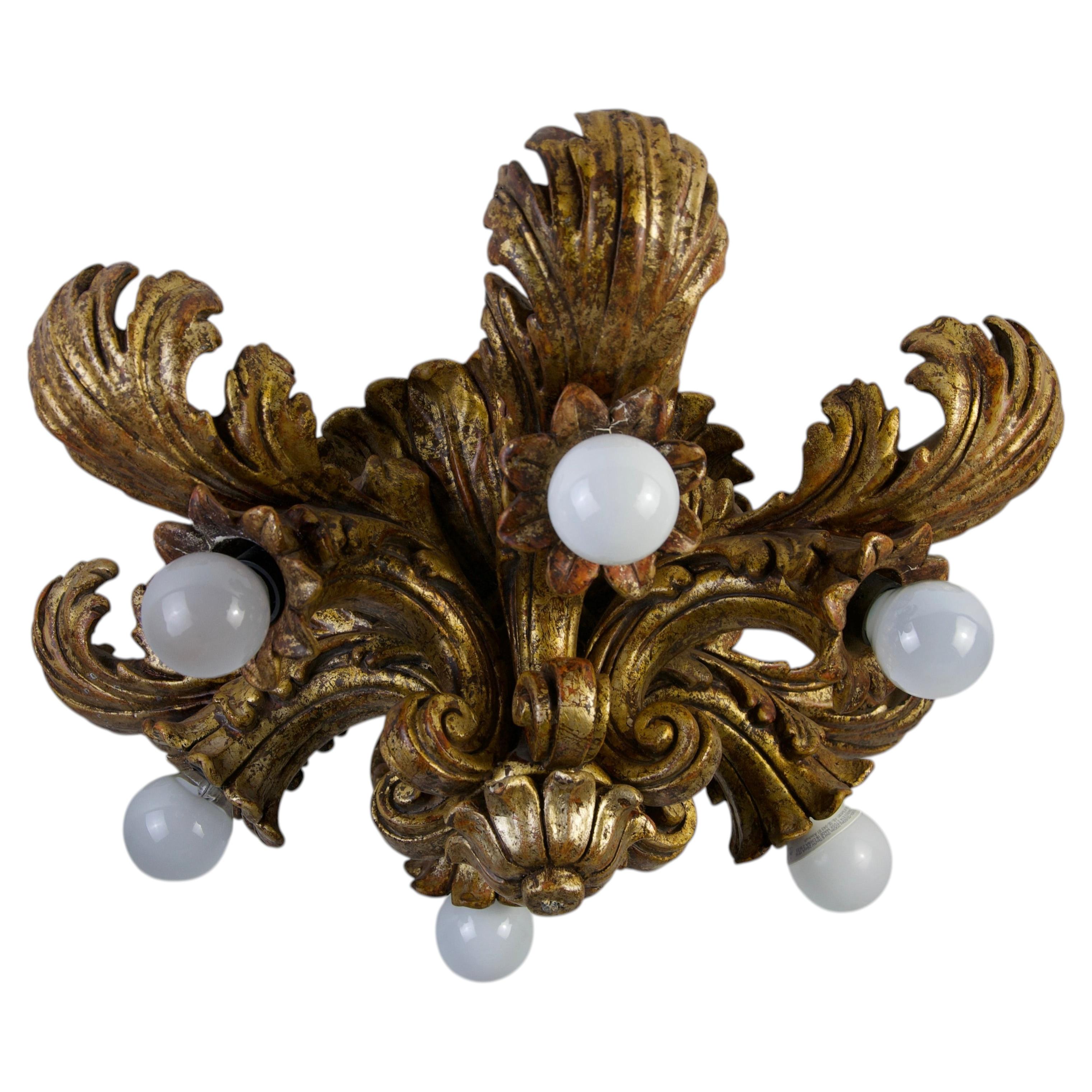 Florentine Gilt Metal Flower Flush Mount by CN Firenze, 1960s, Italy For Sale