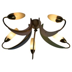 Mid-Century Brass and Glass 5-Arm Sputnik Chandelier, 1960s, Germany