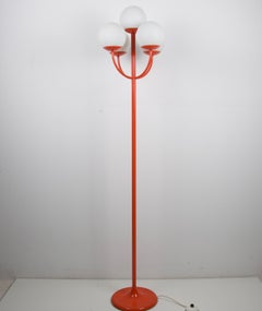 Midcentury Red and Opaline Glass Floor Lamp by Kaiser, 1960s, Germany