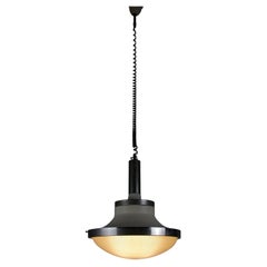 Chrome and Ribbed Glass Pendant Lamp in the Style of Sergio Mazza / Artemide