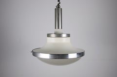 Chrome and Ribbed Glass Pendant Lamp in the Style of Sergio Mazza / Artemide
