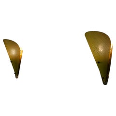 Pair of Yellow Perforated Metal and Brass Wall Lamps, Germany, 1960s