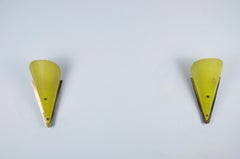 Pair of Yellow Perforated Metal and Brass Wall Lamps, Germany, 1960s