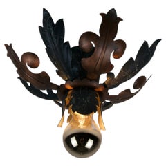 1 of 2 Florentine-Style Metal Flower Flush Mounts by Kaiser, Germany, 1960s