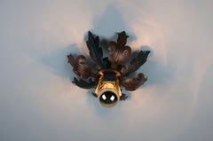 1 of 2 Florentine-Style Metal Flower Flush Mounts by Kaiser, Germany, 1960s
