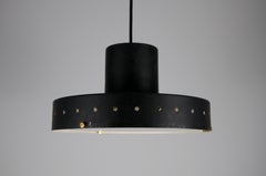 Black Metal and Opaline Glass Pendant Lamp attr. to Stilnovo, Italy, 1960s