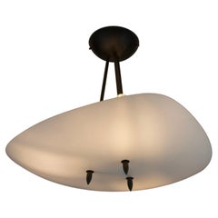 Mid-Century Brass and Sculptural White Glass Pendant Lamp, Italy, 1960s