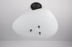Mid-Century Brass and Sculptural White Glass Pendant Lamp, Italy, 1960s