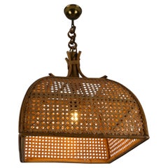 Midcentury Brass and Bamboo Pendant Lamp, Italy, 1960s