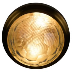 Plafonnier rond en laiton et verre du milieu du siècle, signé Lumi, Italie, années 1960