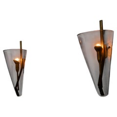 Pair of Smoked Plexiglass and Copper Wall Lamps, Italy, 1960s