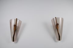 Pair of Smoked Plexiglass and Copper Wall Lamps, Italy, 1960s