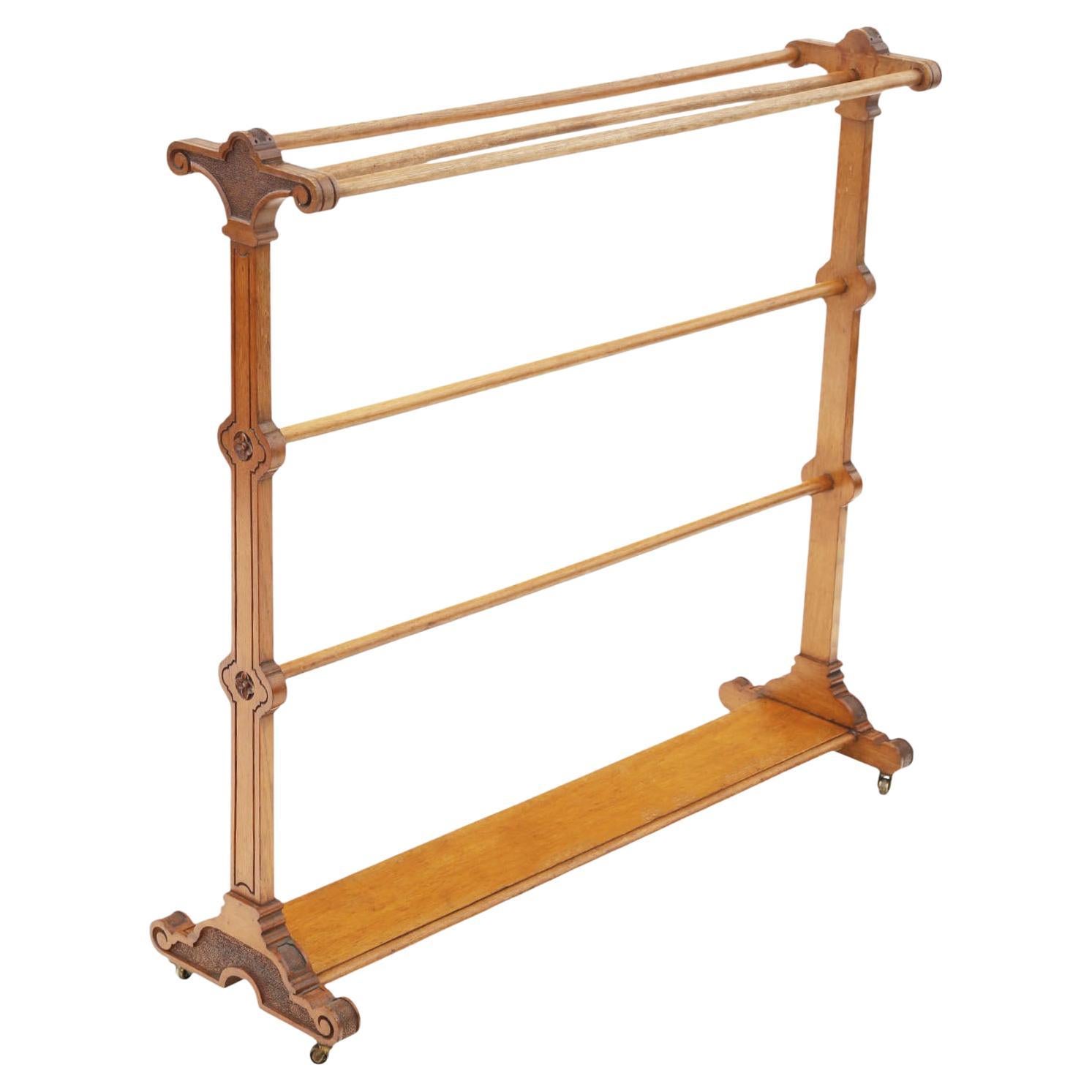 Antique Arts & Crafts Oak Towel Rail Stand - Large c.1900, Fine Quality