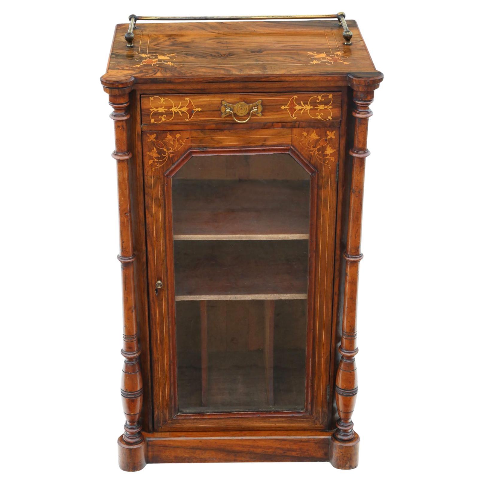 19th Century Antique Inlaid Burr Walnut Music Stand / Pier Display Cabinet