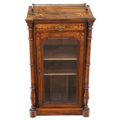 19th Century Antique Inlaid Burr Walnut Music Stand / Pier Display Cabinet