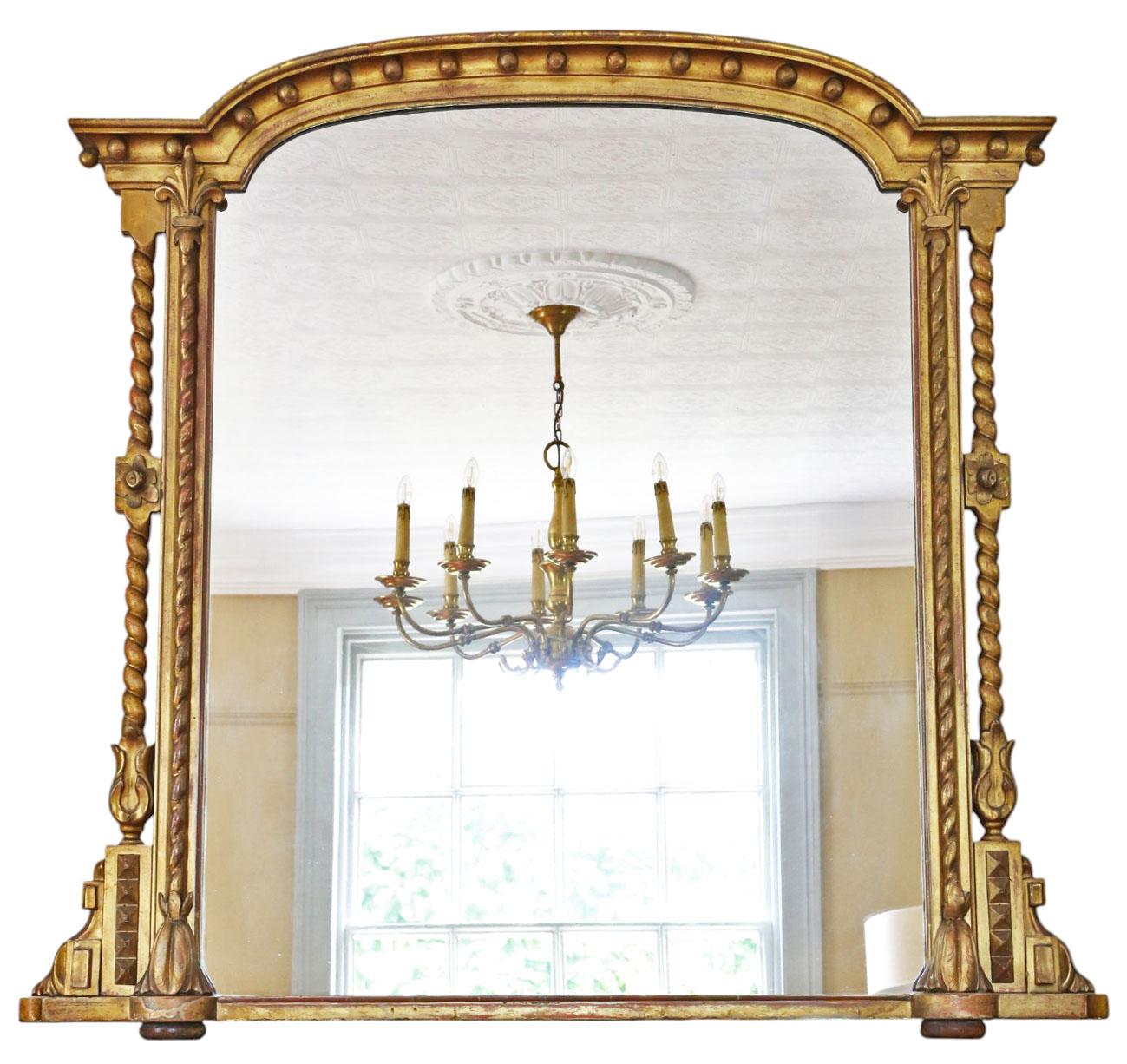 Large 19th Century Antique Giltwood Overmantel or Wall Mirror – Ornate Gold For Sale 3