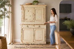 Credenza, buffet o cassettiera d’epoca di alta qualità del XIX secolo, verniciata color crema con effetto invecchiato