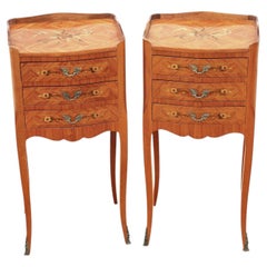 Vintage Retro French Pair of Marquetry Bedside Tables 20th Century Nightstands