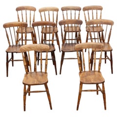 Antique Harlequin Set of 10 Elm Beech Kitchen Dining Chairs 19th Century