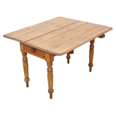 Antique 19th Century Victorian Pine Folding Drop leaf Kitchen Table with Drawer