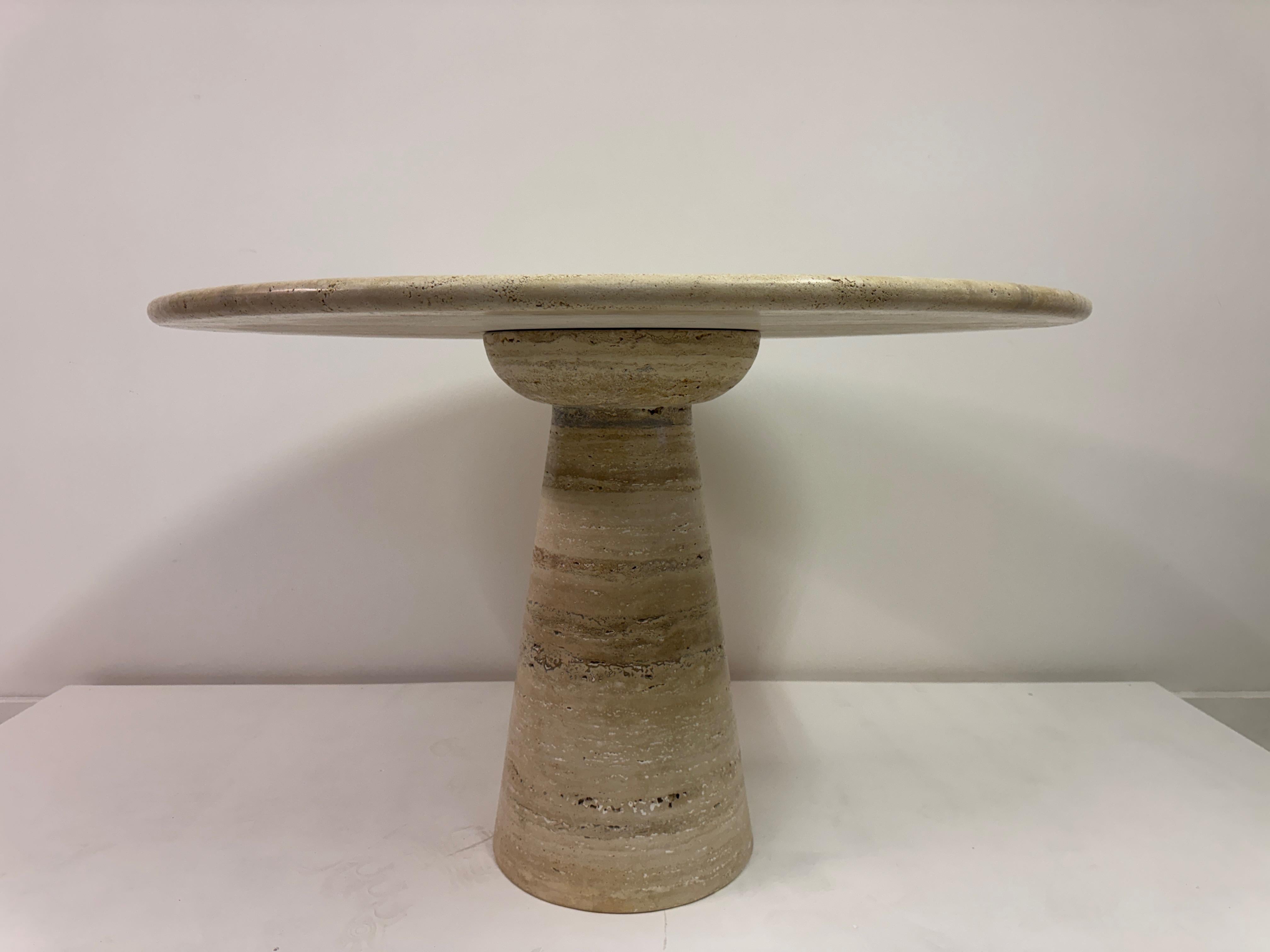 Contemporary Round Italian Travertine Dining Table For Sale