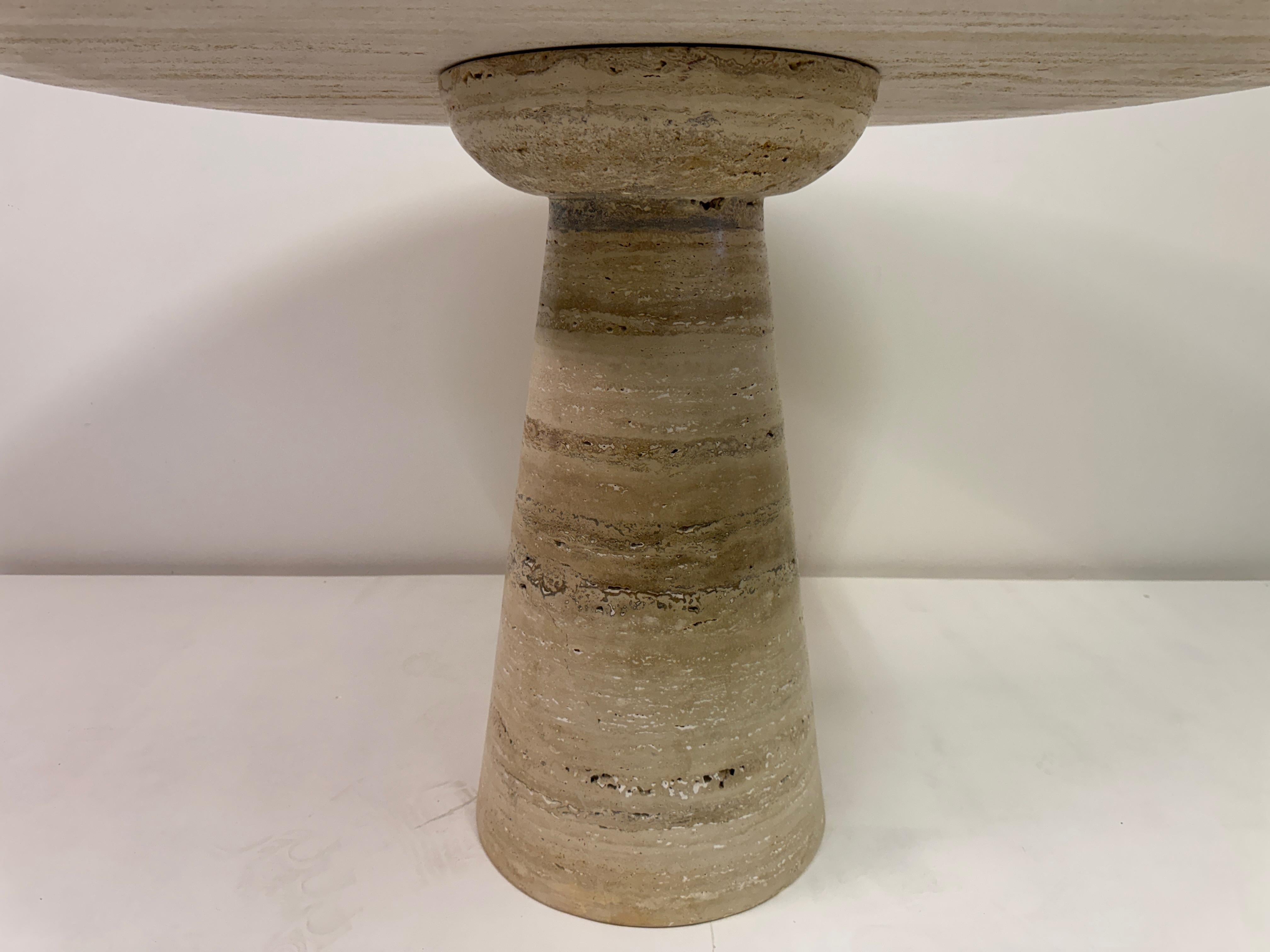 Round Italian Travertine Dining Table For Sale 1