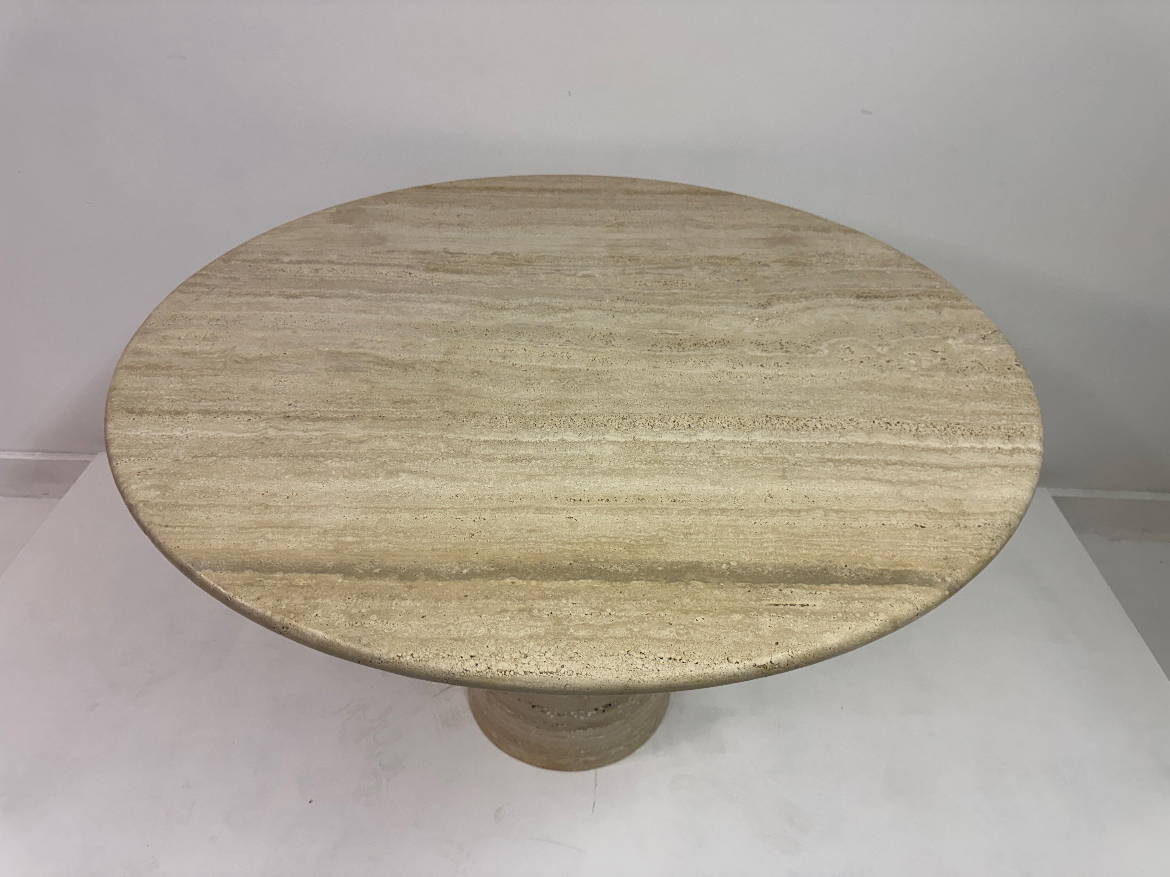 Mid-Century Modern Round Italian Travertine Dining Table For Sale