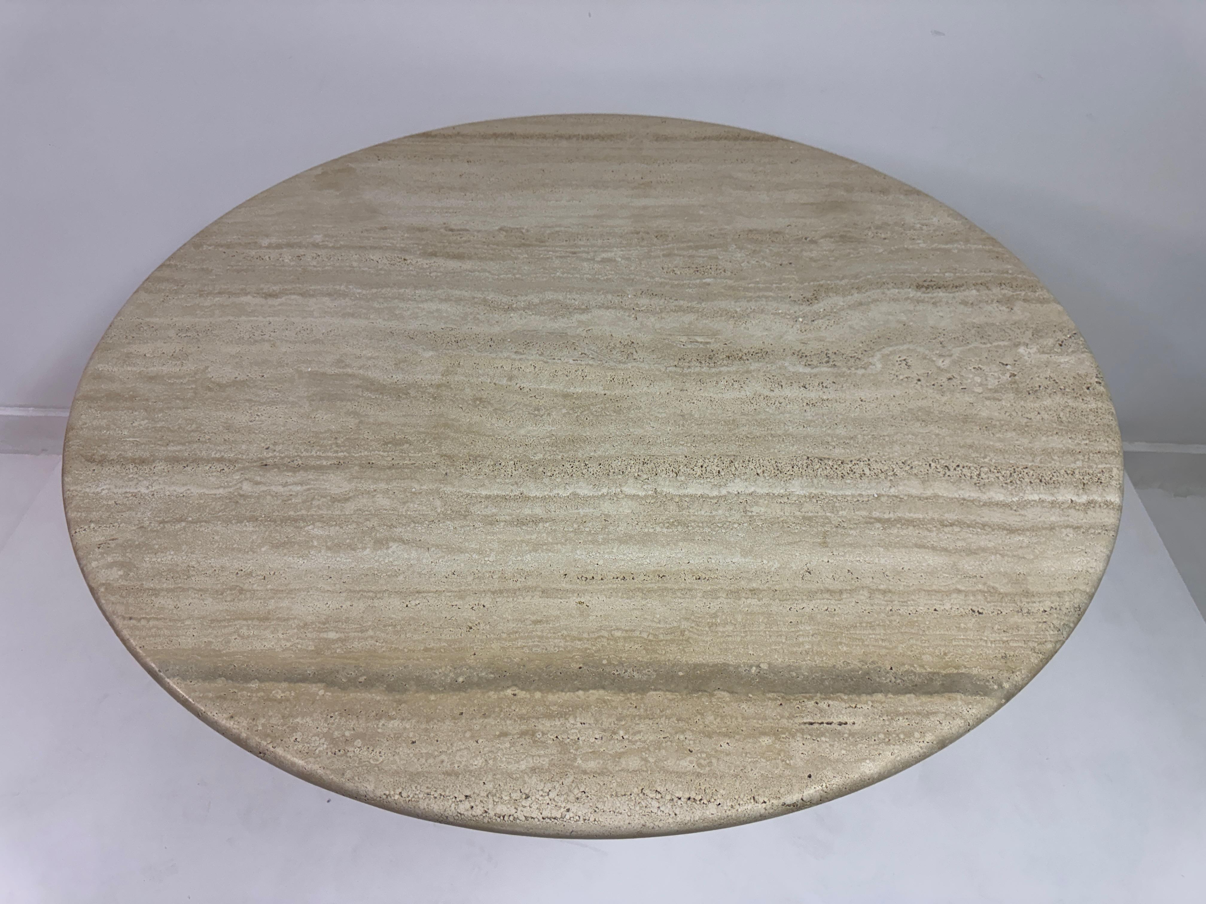 Round Italian Travertine Dining Table For Sale 4