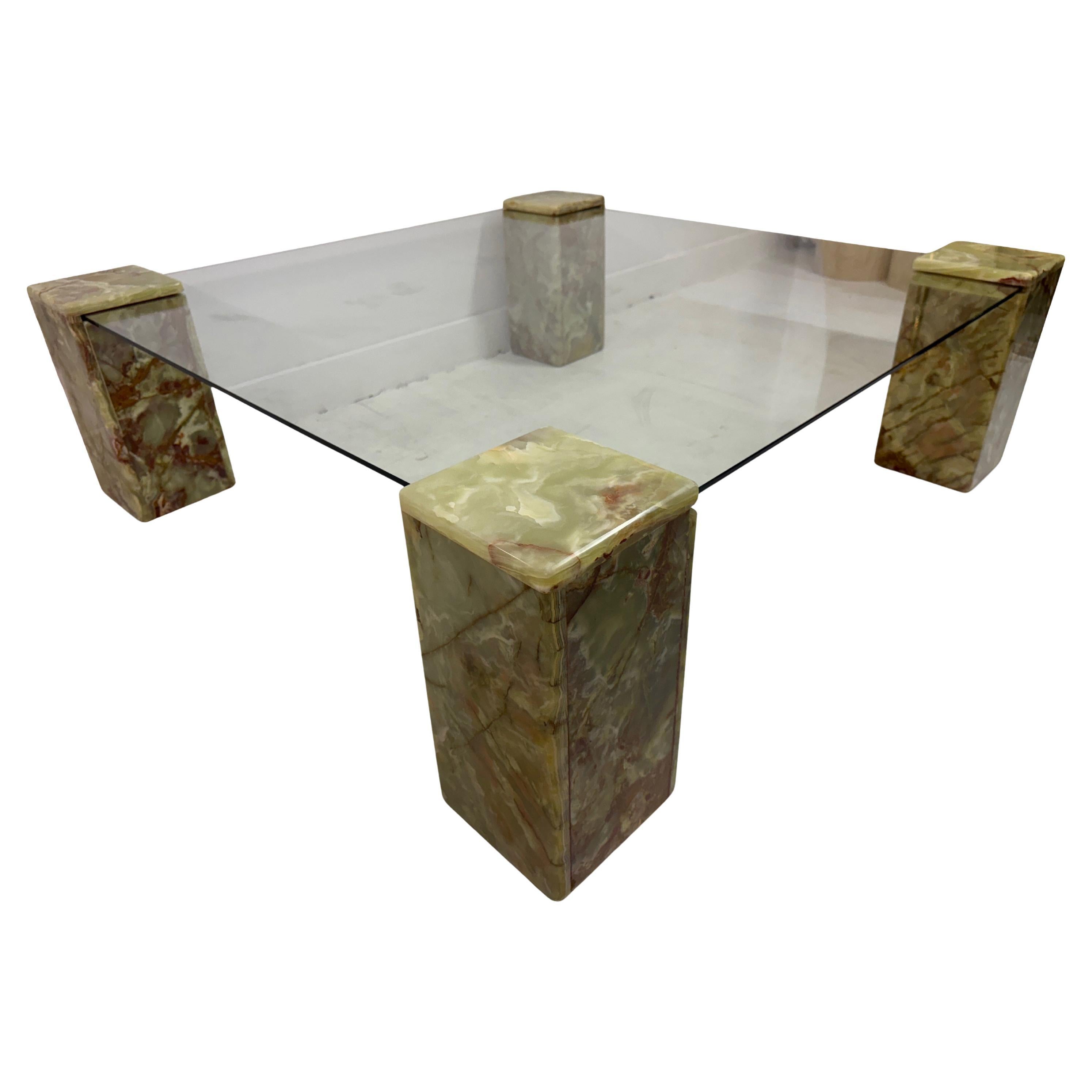 Large 1980s Onyx and Glass Coffee Table For Sale