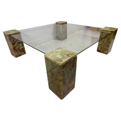Large 1980s Onyx and Glass Coffee Table