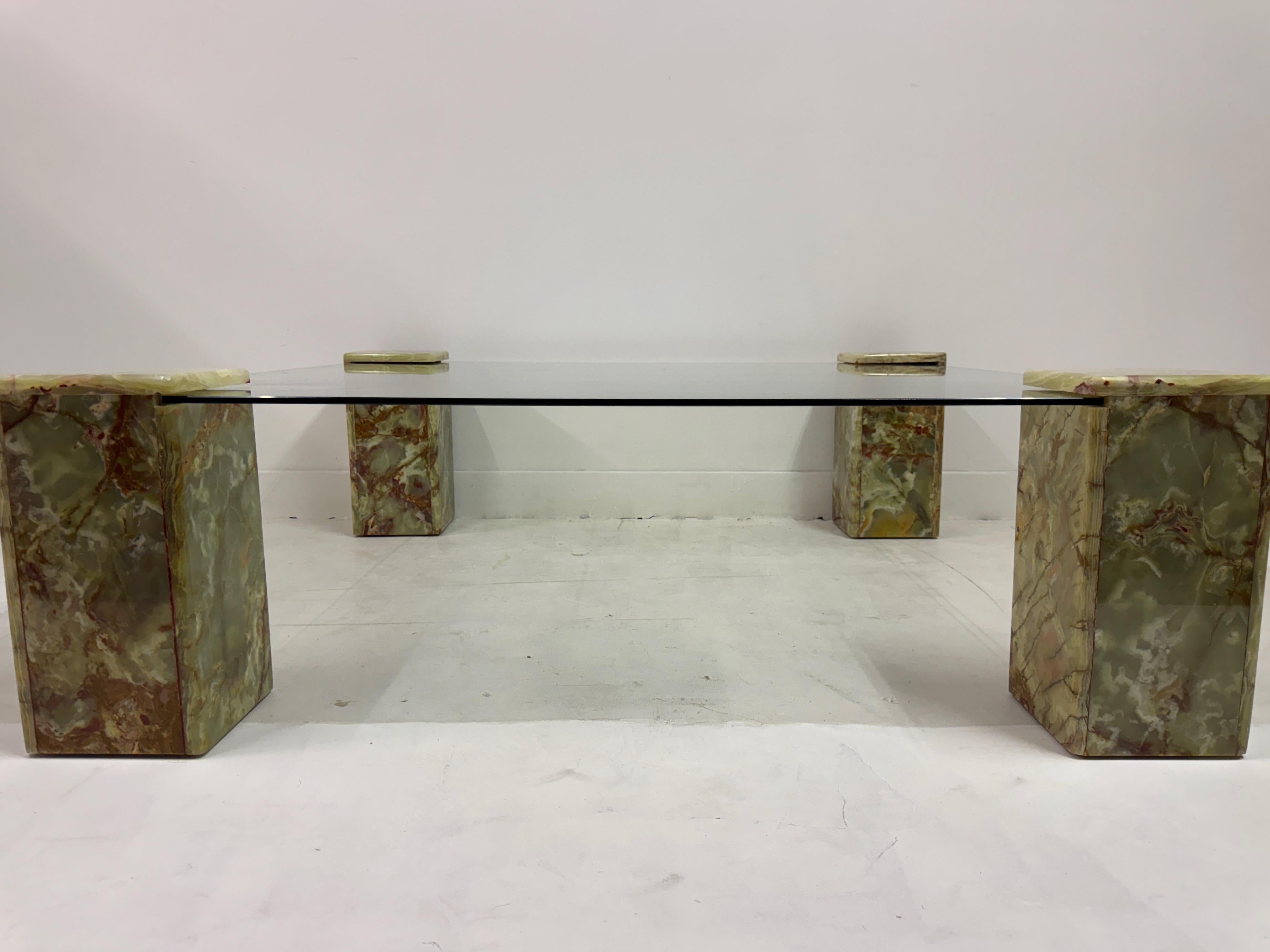 20th Century Large 1980s Onyx and Glass Coffee Table For Sale