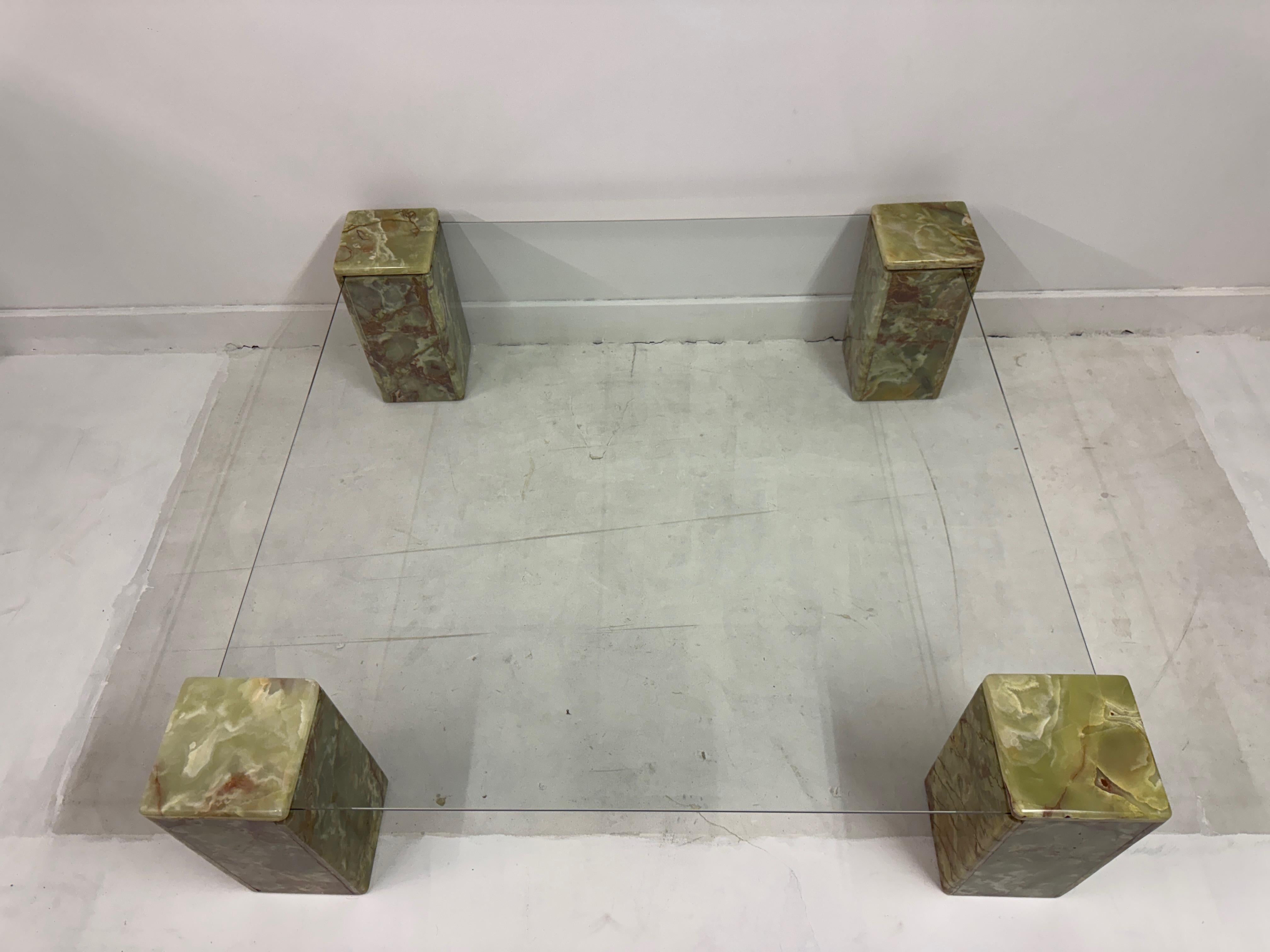 Large 1980s Onyx and Glass Coffee Table For Sale 2