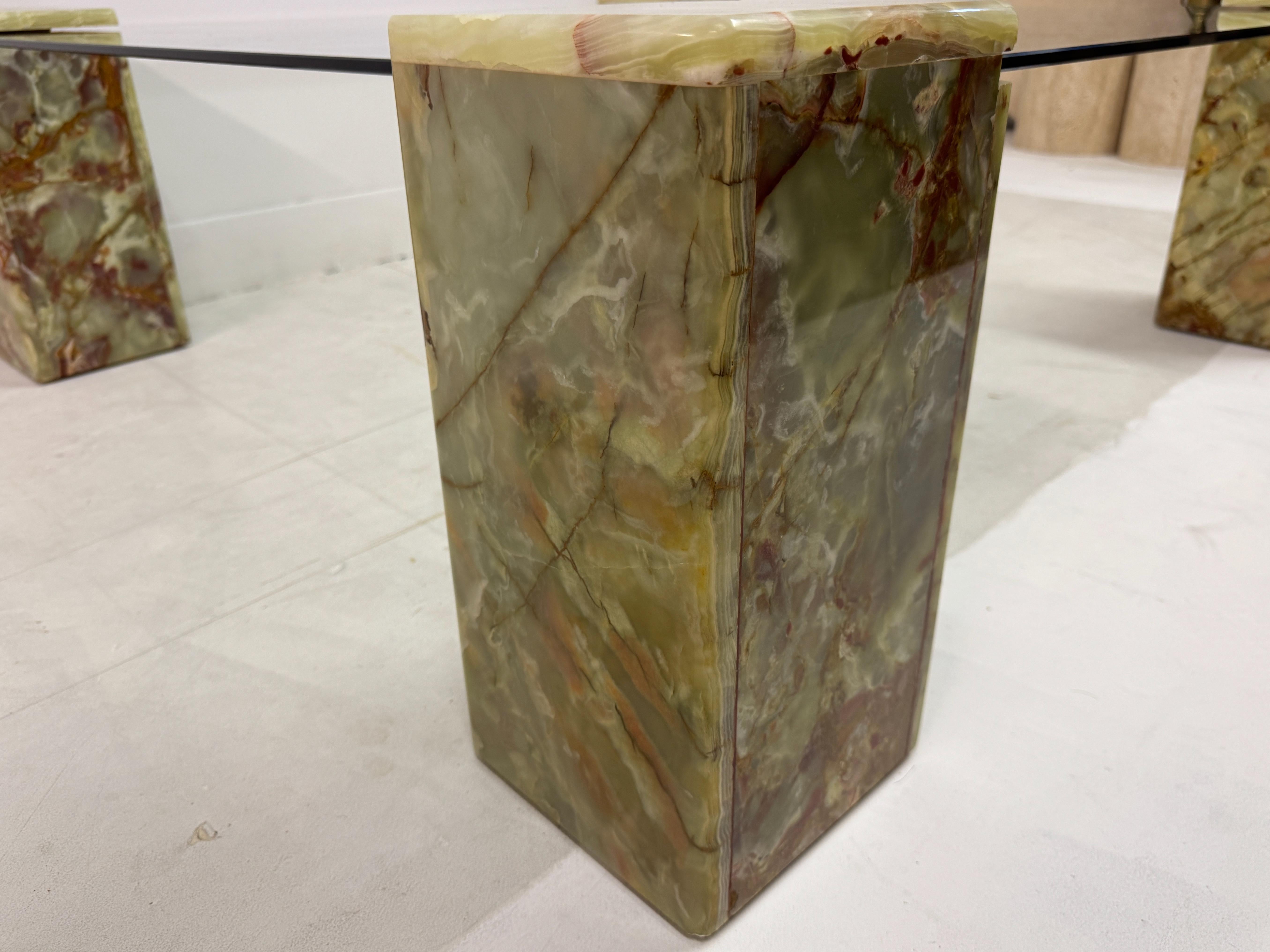 Large 1980s Onyx and Glass Coffee Table For Sale 7