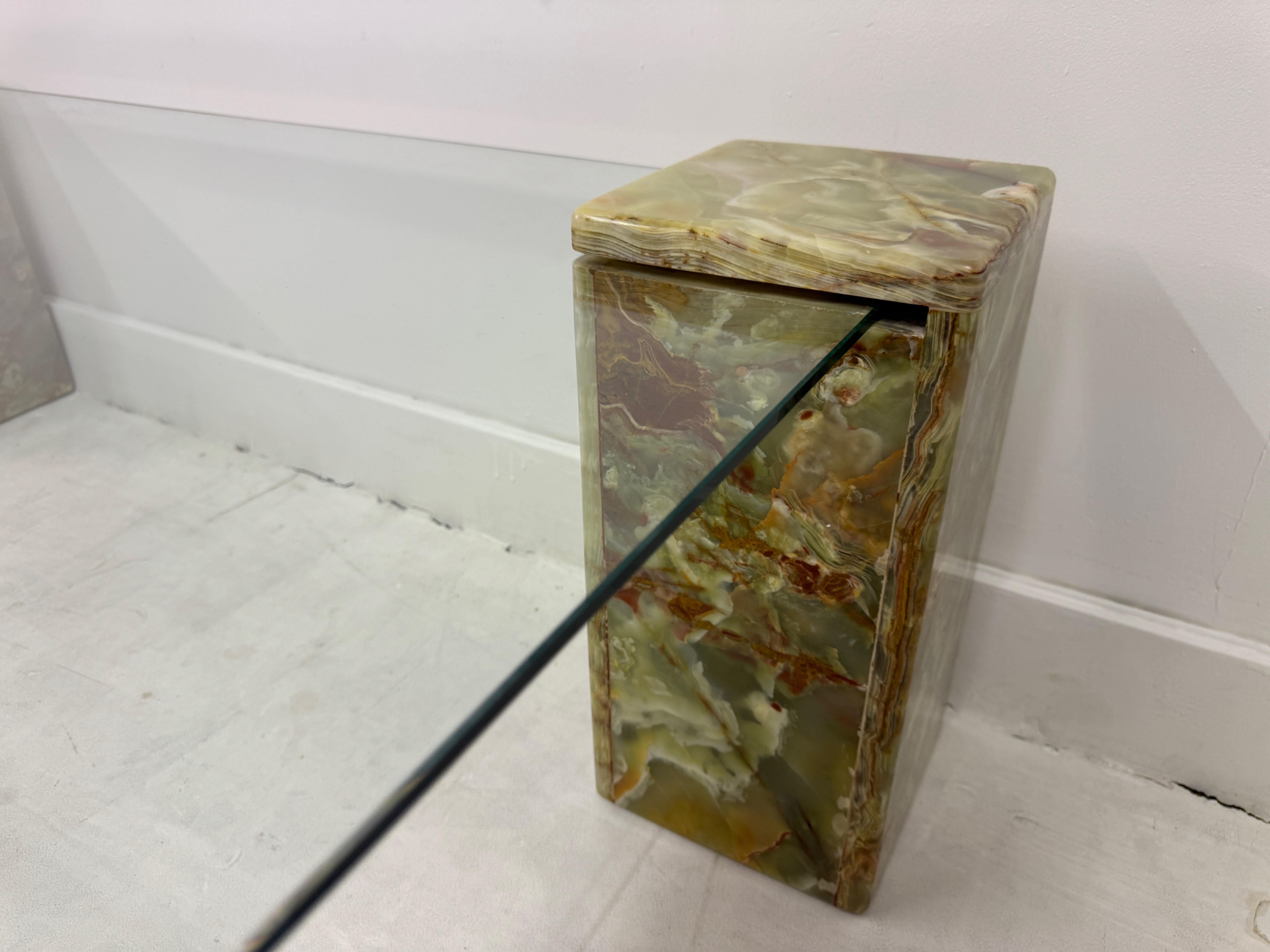 Large 1980s Onyx and Glass Coffee Table For Sale 5