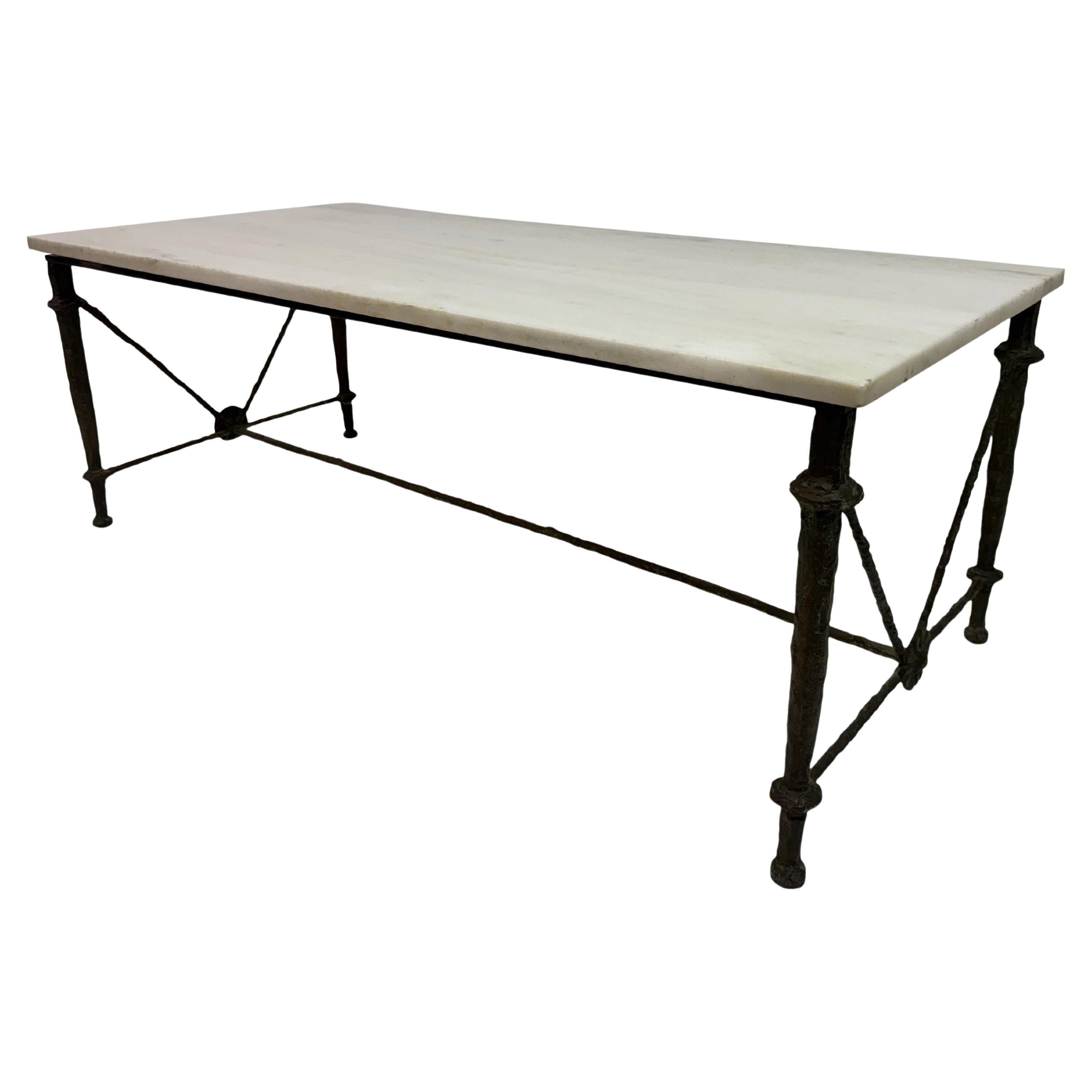 Bronze and Marble Coffee Table in the Style of Giacometti For Sale